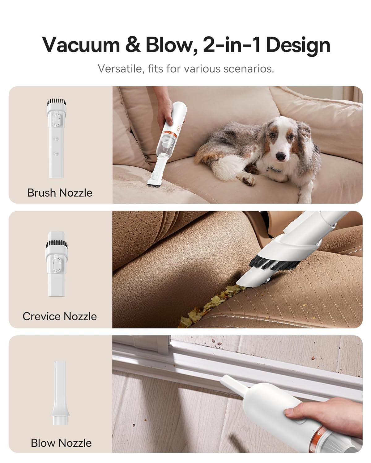 Baseus Handheld Vacuum Cleaner, Car Vacuum Cordless Rechargeable with Ultra Low Noise and 3H Type-C Fast Charging, Mini Portable Hand Held Vacuum Small Dust Buster for Dog Hair,Keyboard,Car