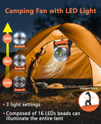 20000mAh Camping Fan with LED Lantern, 8 inch Battery Operated Fan, USB Rechargeable Tent Fan Outdoor Power Bank Portable Fan with Hook for Hiking Camping Fishing Emergency Survival (Building Orange)
