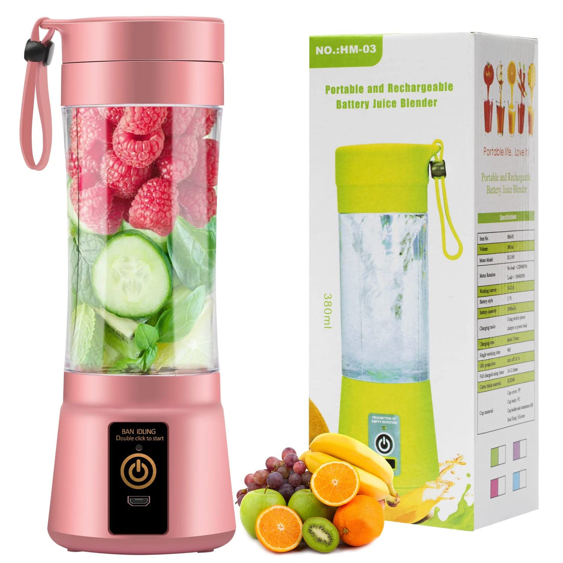 SERENITY HAIR SOLUTIONS Portable Blenders | Personal Blender for Shakes and Smoothies, Personal Size Blenders with Rechargeable USB, 380Ml Traveling Fruit Veggie Juicer Cup with 6 Blades, Great for Outdoors and Travel Batteries Not Included