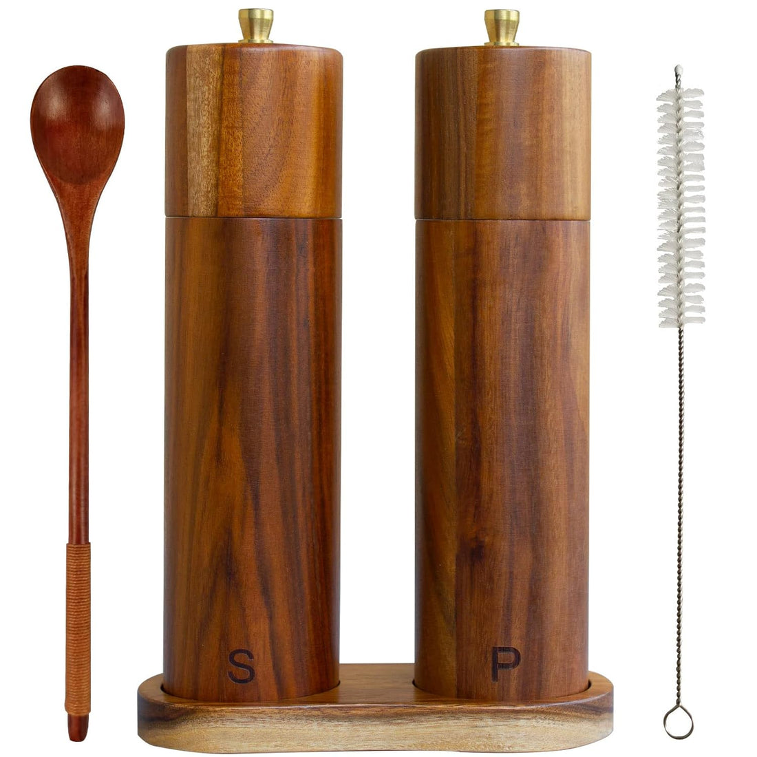 YVAKE Wooden Salt and Pepper Grinder Set,8 Inch Manual Acacia Wood Pepper Mill, Adjustable Coarseness and Refillable,Gift Set for Kitchen[Set of 2]