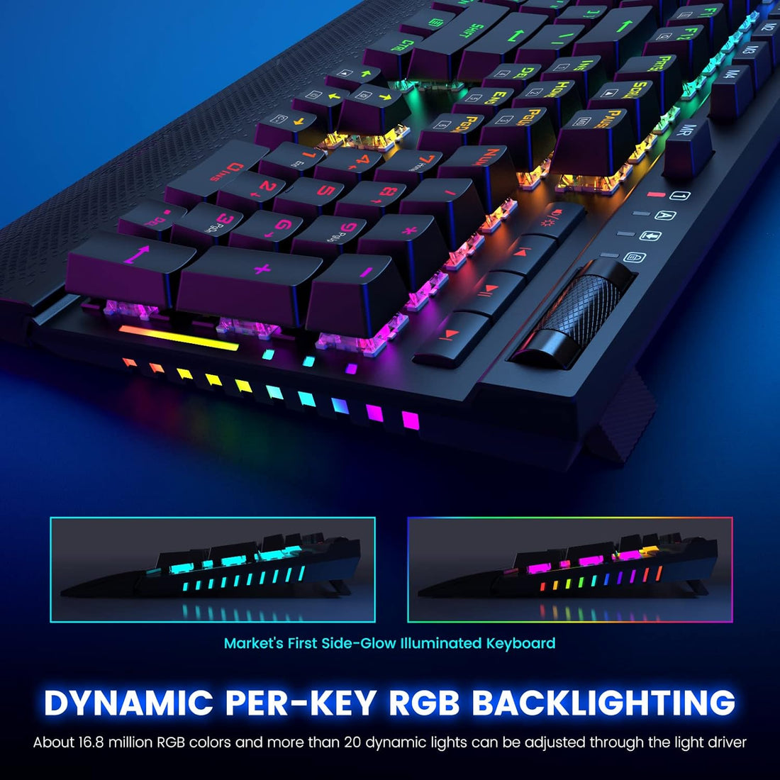 RisoPhy Wired Mechanical Gaming Keyboard - Hot-Swappable Red Switches - Linear & Silent - Chroma RGB Lighting - Programmable Macros - Aluminum Alloy Frame - Magnetic Wrist Rest - Media Control Knob
