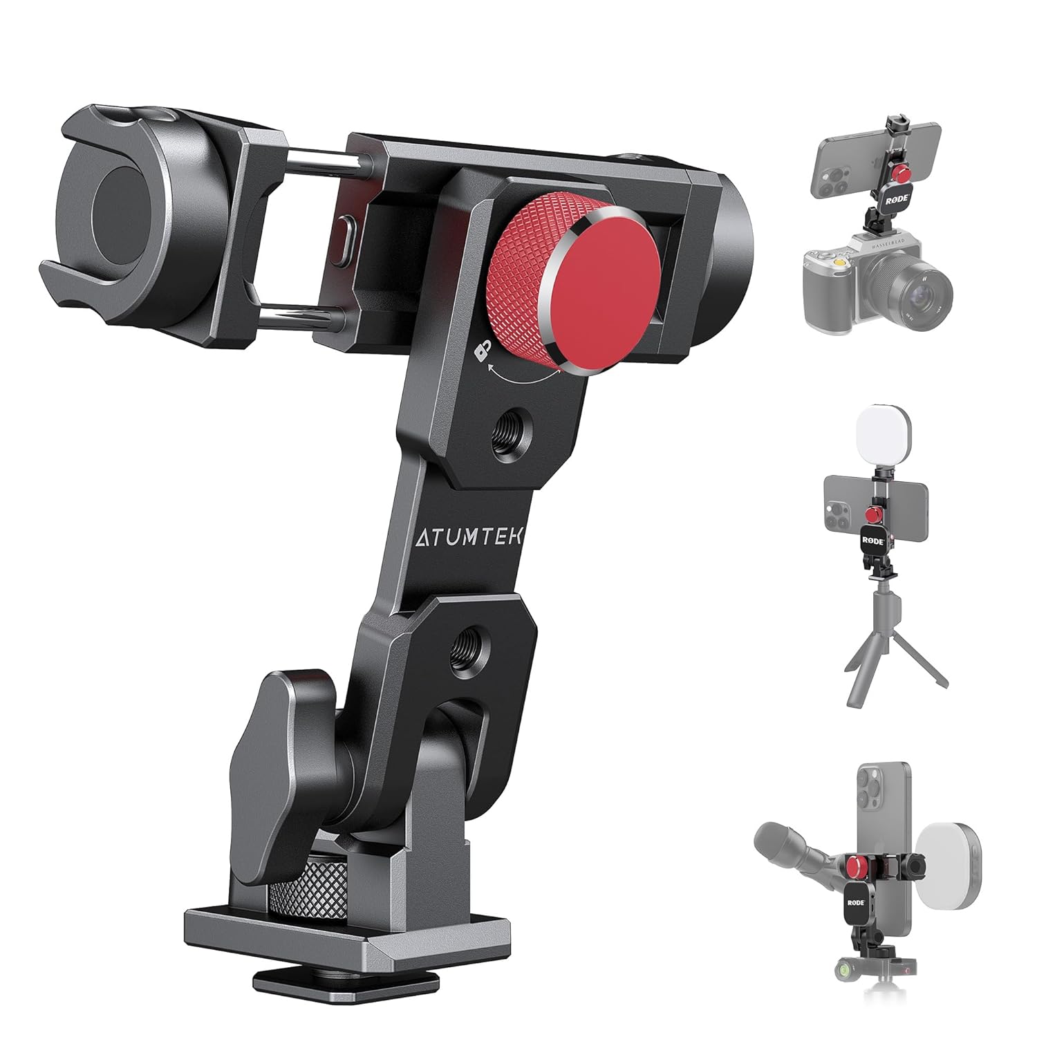 ATUMTEK Metal Phone Tripod Mount, Universal Aluminum Smartphone Mount Adapter with 3 Cold Shoe, 3 1/4” Screw Mount, Arca Port and 1 Convertible Cold Shoe Adapter, 360° Rotation & 145° Tilt Angle