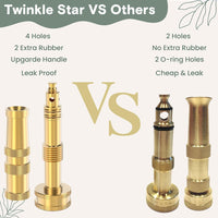 Twinkle Star Heavy-Duty Brass Adjustable Twist Hose Nozzle, High Pressure Hose Nozzle with On-Off Valve, Leak-Free Operation 3/4" GHT Connector 3 Pack