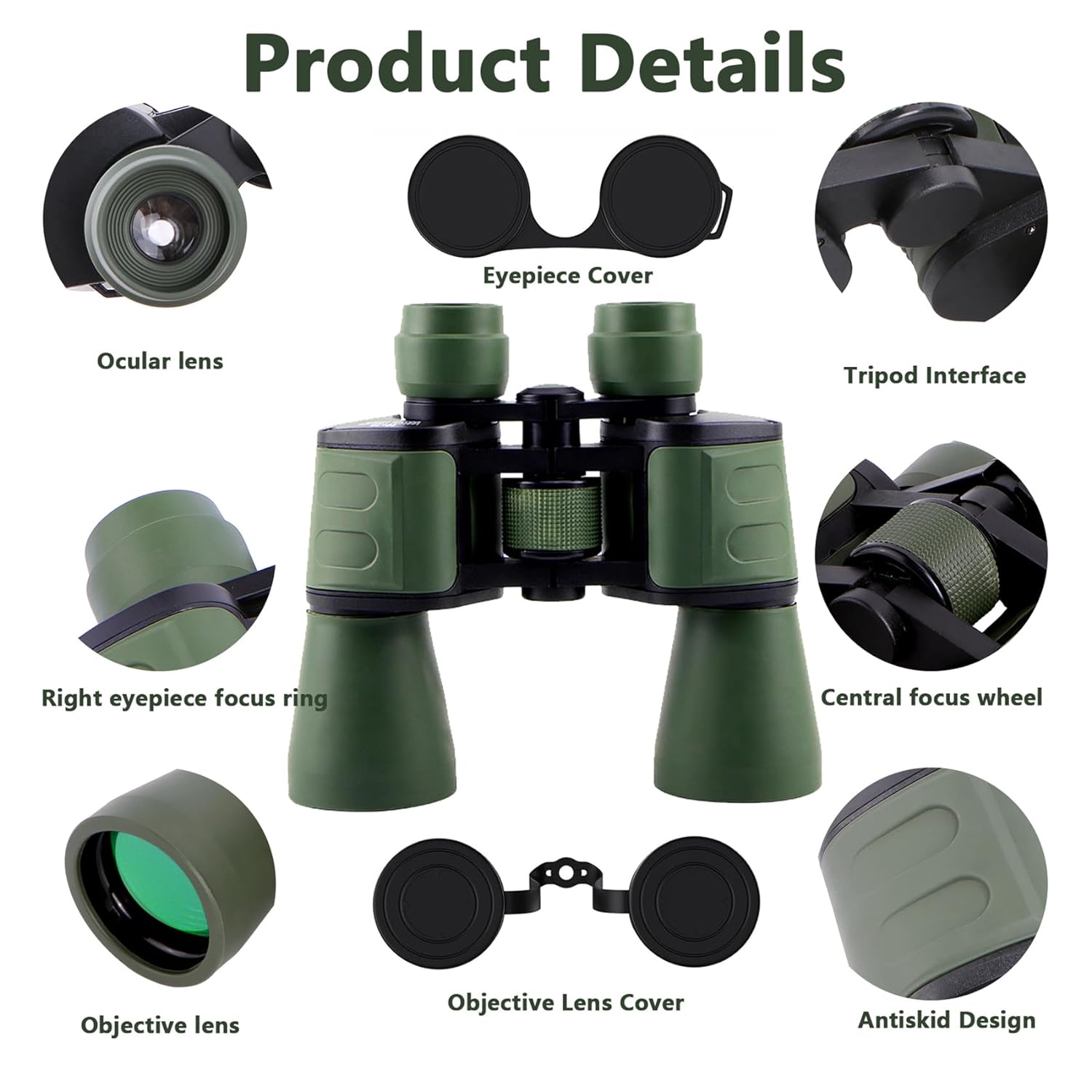 High Powered Binoculars for Adults/Kids - High Power HD Binocular, High Magnification - Versatile to Use -20x50 Binoculars - Waterproof Compact Binoculars (Green)