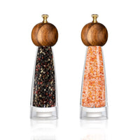 VEIZIBEE Classic Hand-cranked Wood Pepper Grinder Mill&Salt Mills,Salt&Pepper Shaker,Acacia&Acrylic,Ceramic Core with Adjustable Coarse Mill for Freshly Pepper Sea Salts Various Spices(acacia-8)