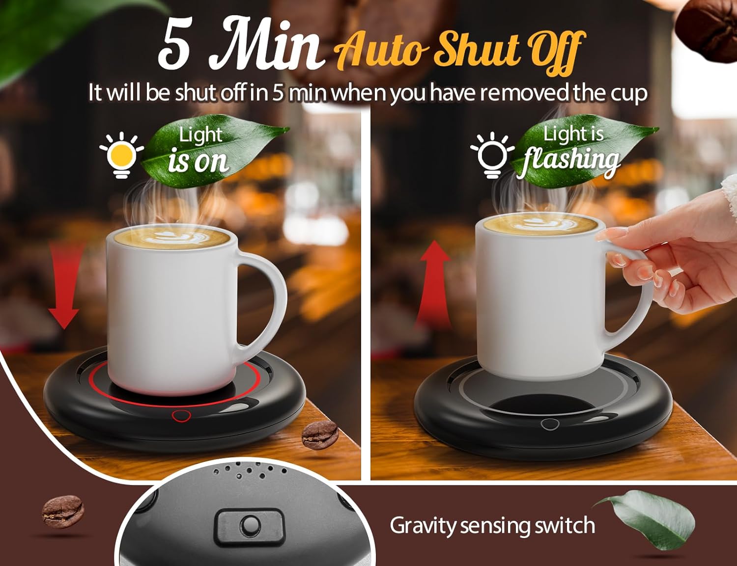 Candle Warmer, Coffee Warmer for Desk Auto Shut Off with 3 Temp Settings (149℉/131℉/113℉), Mug Warmer Compatible with Almost All Cups & Jar Candles, Cup Warmer Coffee Heater for Coffee, Milk and Tea