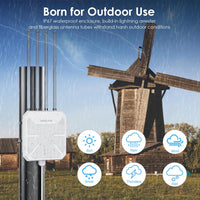 Outdoor WiFi 6 Access Point AX1800, WAVLINK Dual Band Business WiFi Range Extender Weatherproof, Active/Passive POE Powered, AP/Repeater/Mesh Router Mode, Up to 128 Devices, Detachable Antennas