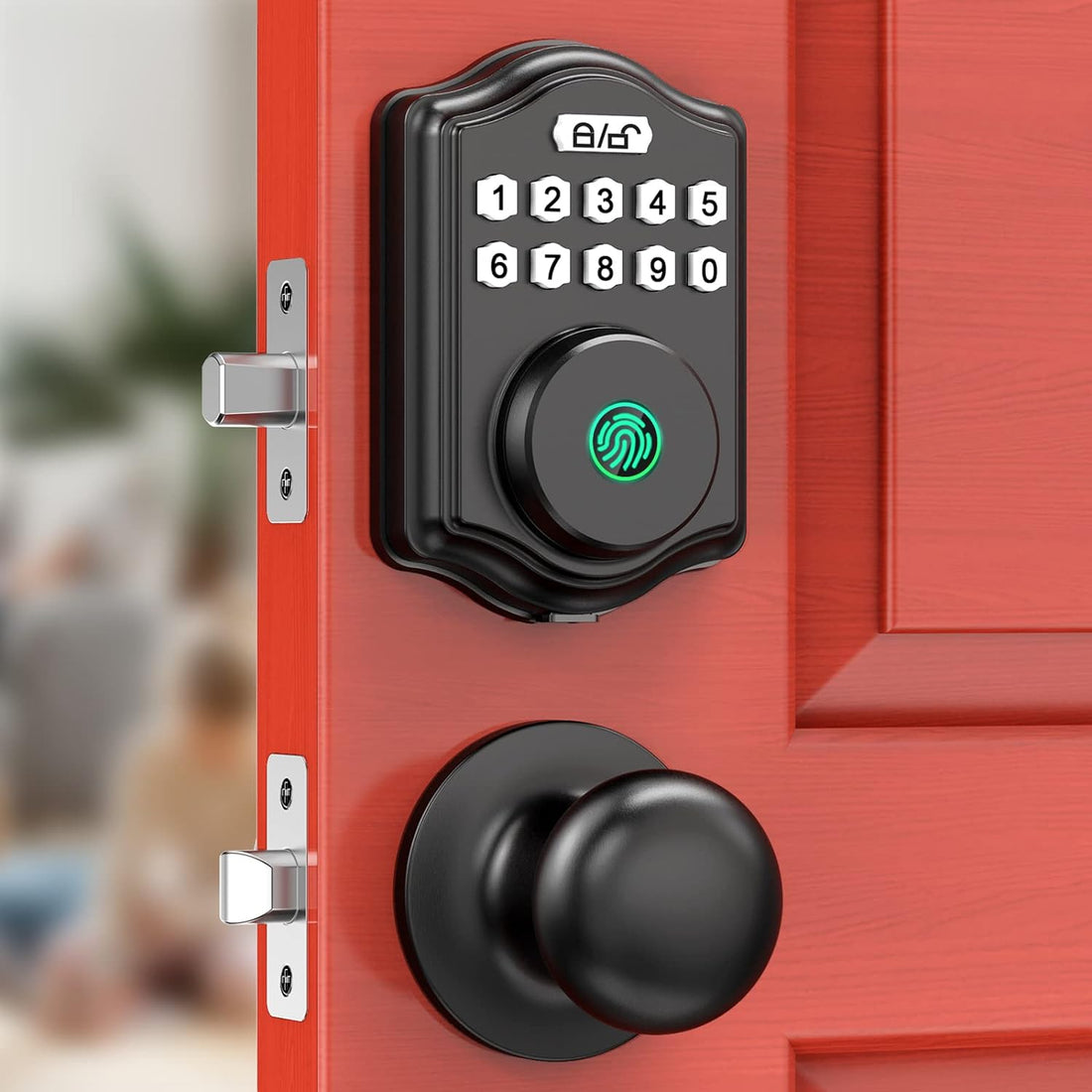Keyless Entry Door Lock Set, Guarder Fingerprint Front Door Lock Set with Knob, Electronic Keypad Door Lock,300 User, Auto-Lock Deadbolt Lock, IP56 Waterproof for Exterior Door