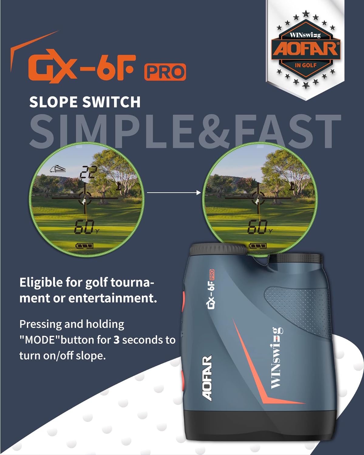 AOFAR GX-6F PRO Golf Rangefinder with Slope and Angle, Flag Lock with Pulse Vibration and Continuous Scan, 600 Yards Rangefinder for Distance Measuring, High-Precision Accurate Gift for Golfers