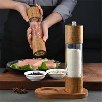 YSTAR Wooden Salt and Pepper Grinder, 8 Inches Manual Pepper Mills, Wood Shakers with Glass Window, Refillable Hand Spice Dispenser for Kitchen - Large