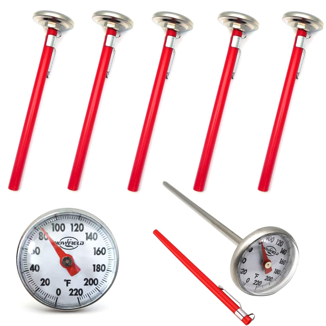 HOWFIELD Kitchen Cooking Thermometer, 304 Stainless Steel Pocket Thermometer, Meat Food Thermometer for Milk Chocolate Field Barbecue, BBQ（5 PCS）
