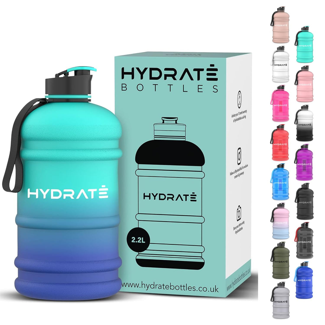 HYDRATE XL Jug 2.2 Litre Water Bottle - BPA Free, Flip Cap, Ideal for Gym - Colour Options (Blue Lagoon)