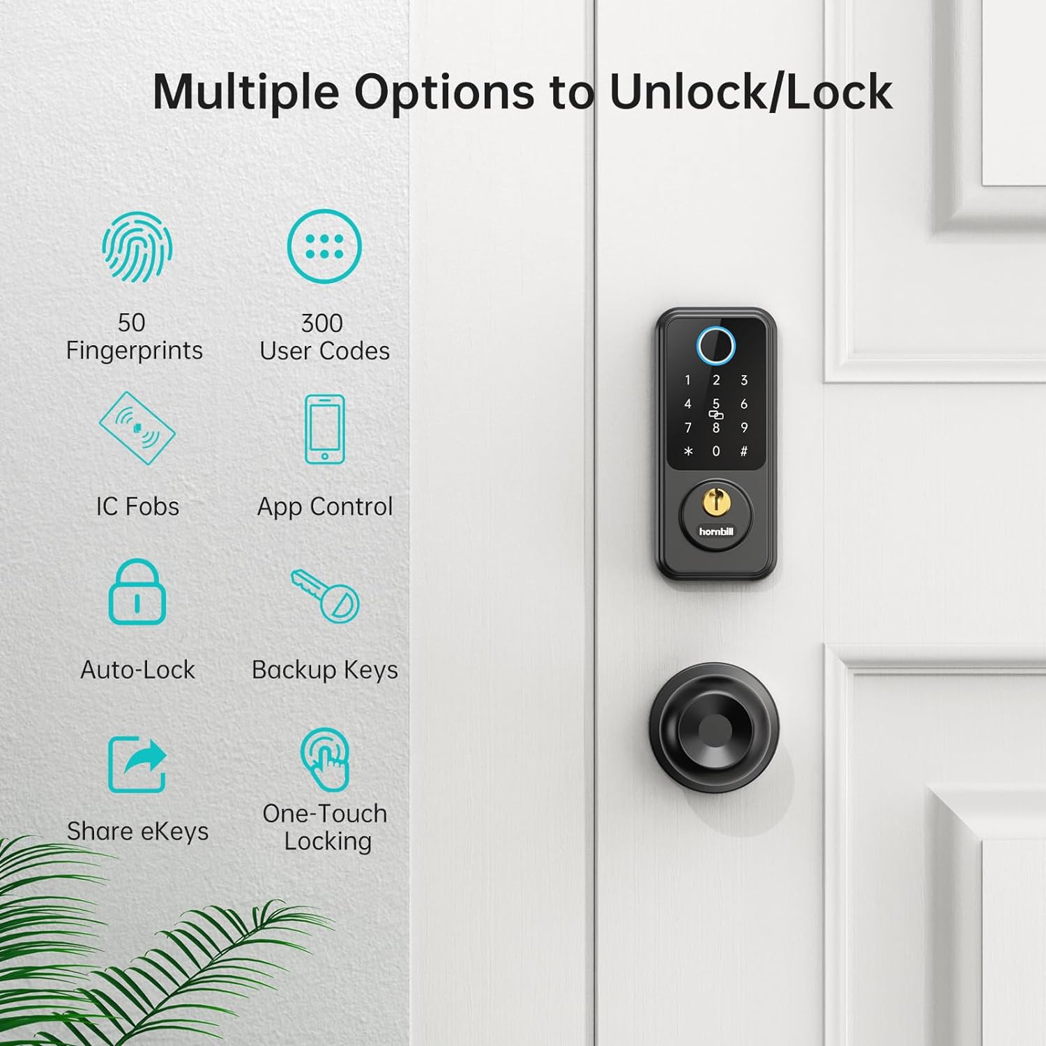 Smart Lock for Front Door Lock Set - Keyless Entry Deadbolt with Handle Knob - Electronic Door Lock with Keypad - Hornbill Smart Door Lock Handle Set - Smart Deadbolt Code App Unlock