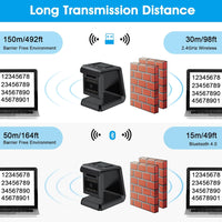 Alacrity 2D QR Wireless Barcode Scanner with Screen Display Bluetooth Omnidirectional Hands-Free Automatic USB Barcode Reader Scanner with Bluetooth4.1 & 2.4GWireless Function