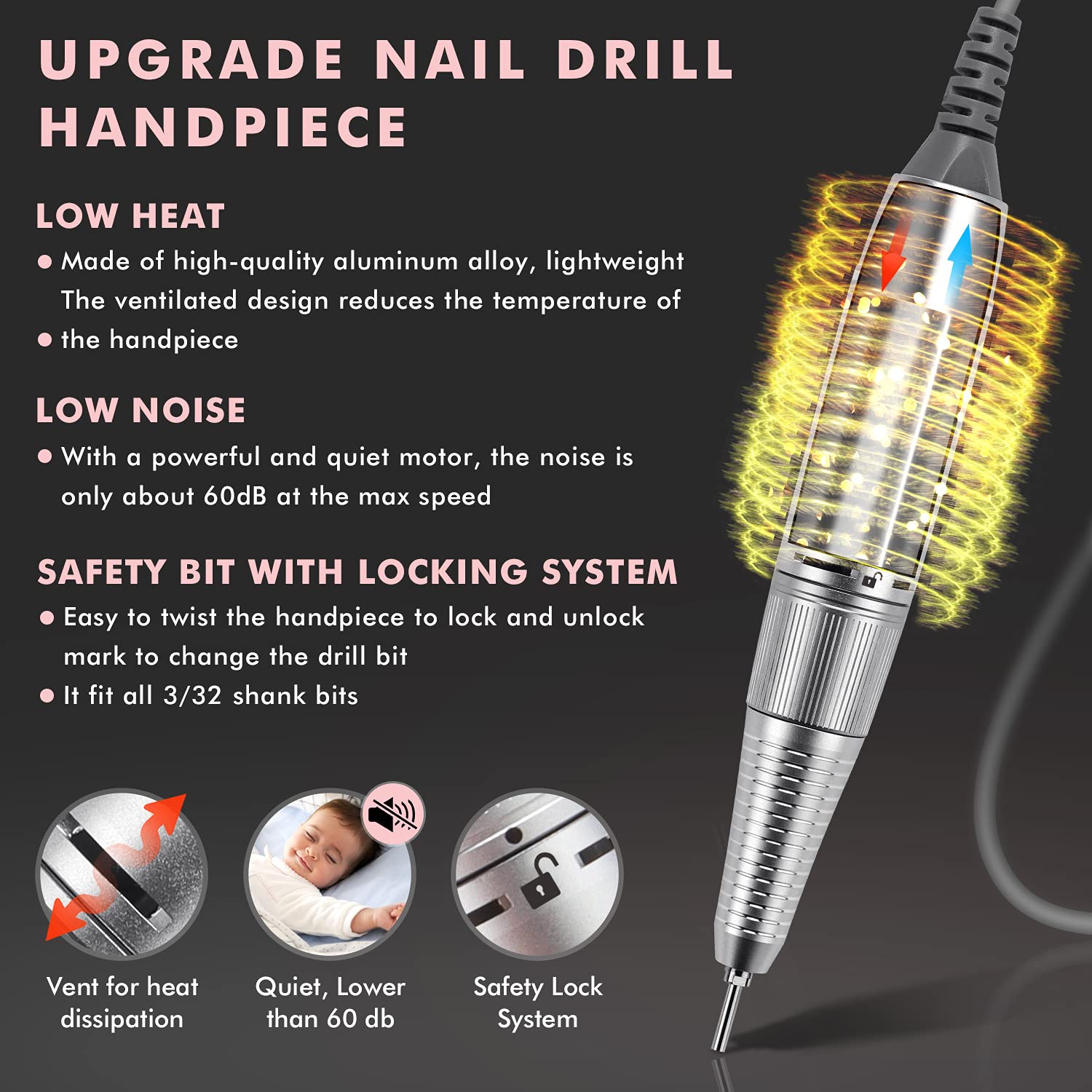 Nail Drill Electric Nail File - Nail Drills for Acrylic Nails Ejiubas 30000rpm Professional Nail Drill Machine Efile Nail Drill Remove Nail Extension Gel Nails Polish Cuticle