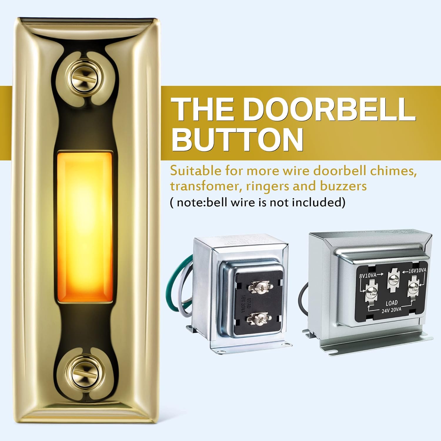LED Lighted Doorbell Button, Upgraded Solid and Sleek Metal Wall Mounted Door Bell Push Buttons for Home, Universal Garage Door Opener Switch (Gold)