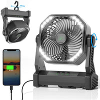 Camping Fan with LED Light, 20000mAh Rechargeable Battery Operated Camp Fan with Hook, 270° Pivot, 4 Speeds, USB Table Fan for Camping, Fishing, Power Outage, Barbecue, Jobsite