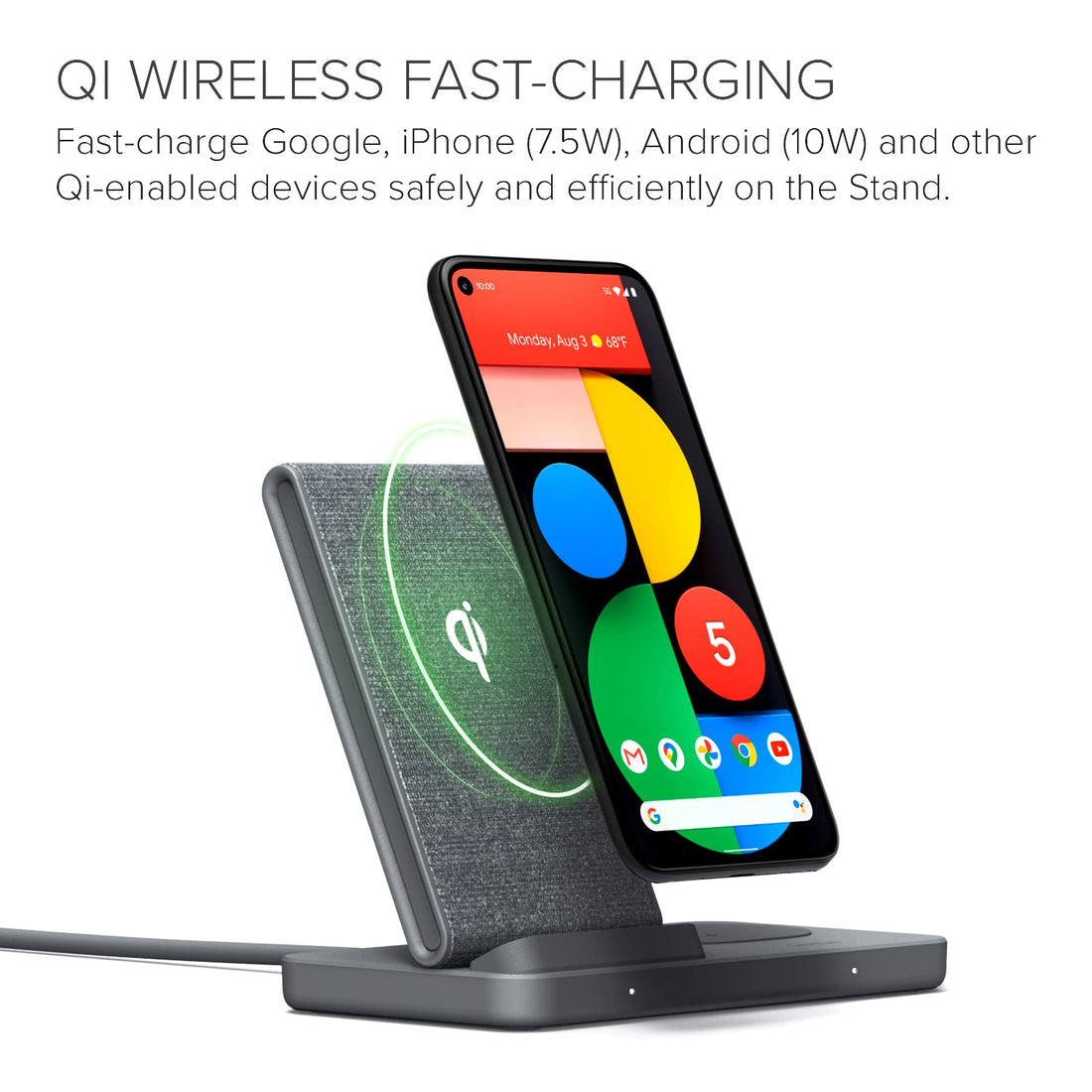 iOttie iON Wireless Duo 15W Stand + 5W Pad Qi-Certified Charger 10W Compatible with Made for Google/Certified by Google,Google Pixel,Pixel Buds|Includes Power Cable & Adapter|Dark Grey,headphone