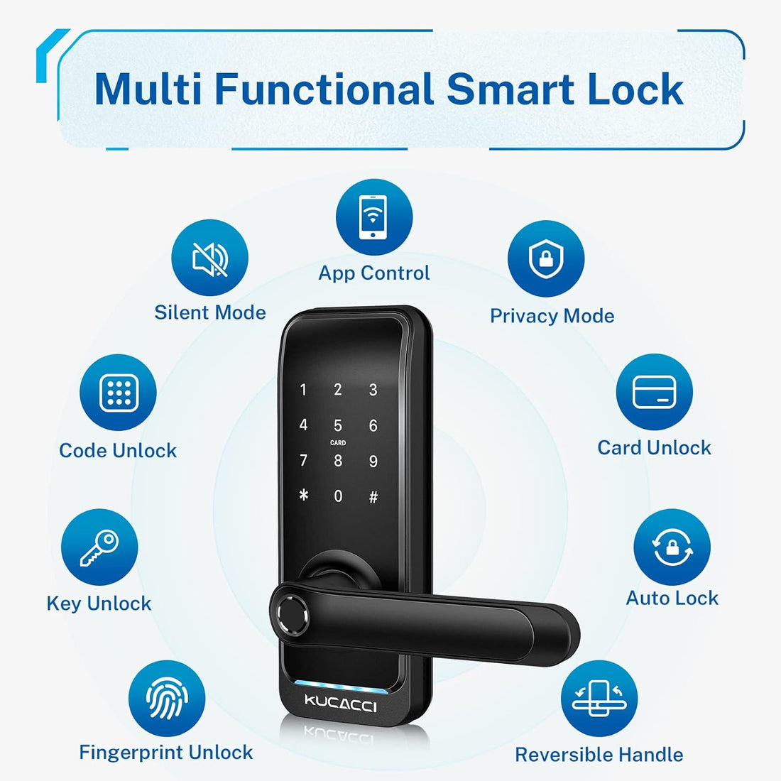 KUCACCI Smart Door Lock, Keyless Entry Door Lock, Fingerprint Door Lock, Digital Door Lock, Keypad Door Lock with Handle, Bluetooth WiFi Door Locks, Smart Door Handle for Smart Home(Black)