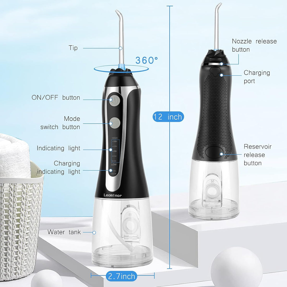 Cordless Water Flosser Professional Oral Irrigator,2021 Upgraded Electric Dental Flosser IPX7 Waterproof,with Travel Bag and 7 Jet Tips, Rechargeable for Home&Travel