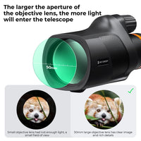 K&F Concept® IP68 10 Meters Waterproof 12X50 Monocular Telescope with Cleaning Cloth, Scope BAK-4 Prism FMC for Stargazing, Birdwatching, Hunting, Camping, Traveling, HD Monocular for Adults