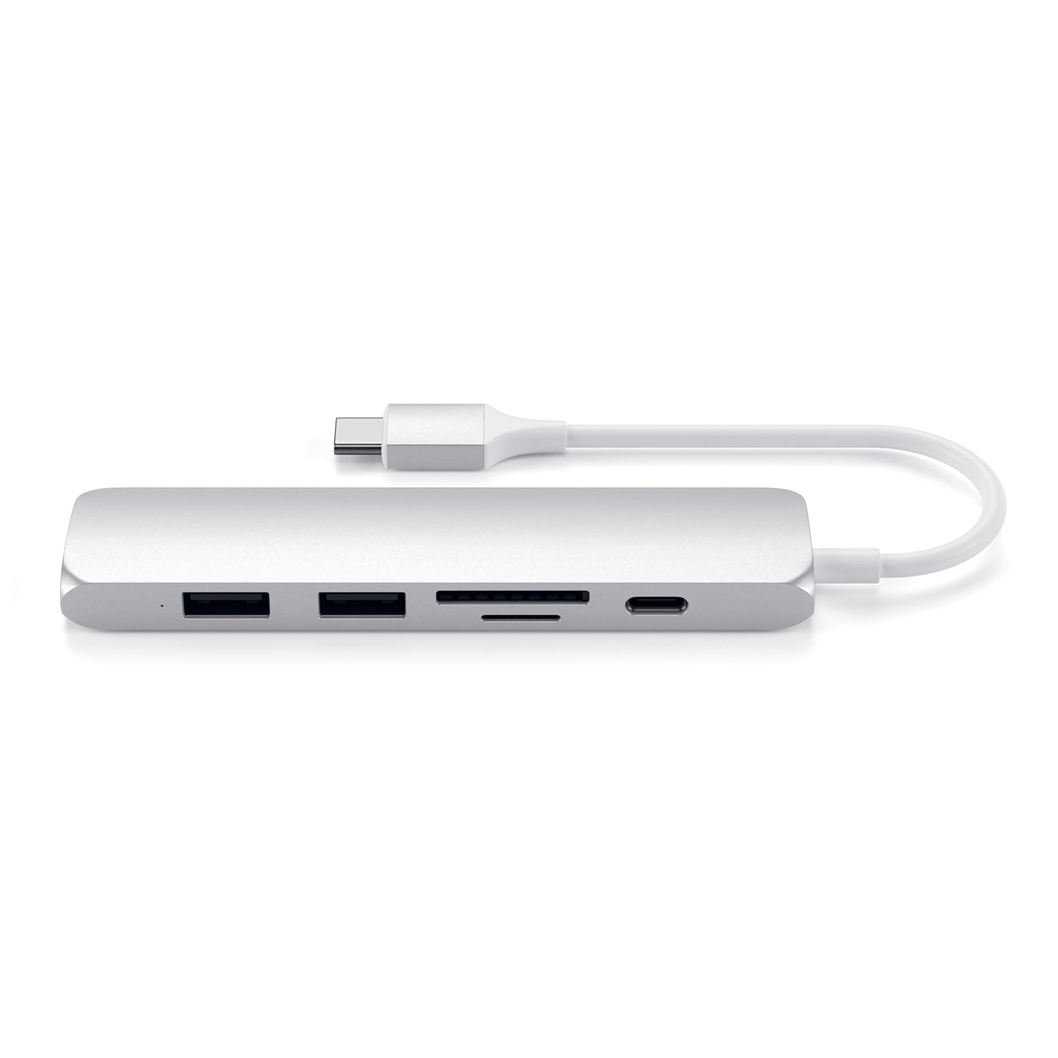 Satechi Slim Aluminum Type-C Multi-Port Adapter V2 with USB-C PD, 4K HDMI (30Hz), Micro/SD Card Readers, USB 3.0 - Compatible with 2018 MacBook Pro/Air, 2018 iPad Pro, Microsoft Surface Go (Silver)
