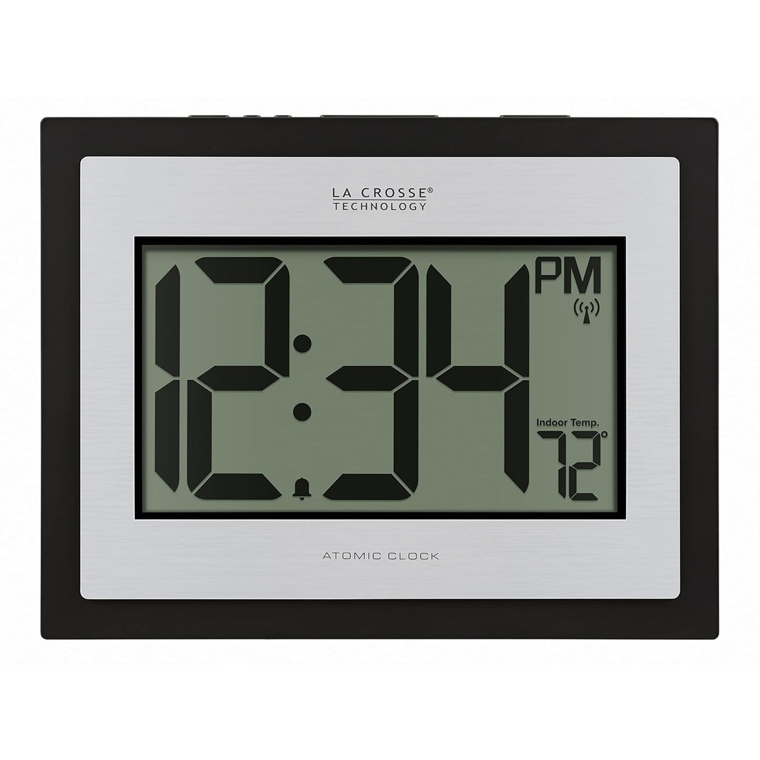 La Crosse Technology 513-1422S Atomic Digital Silver Clock with Indoor Temperature