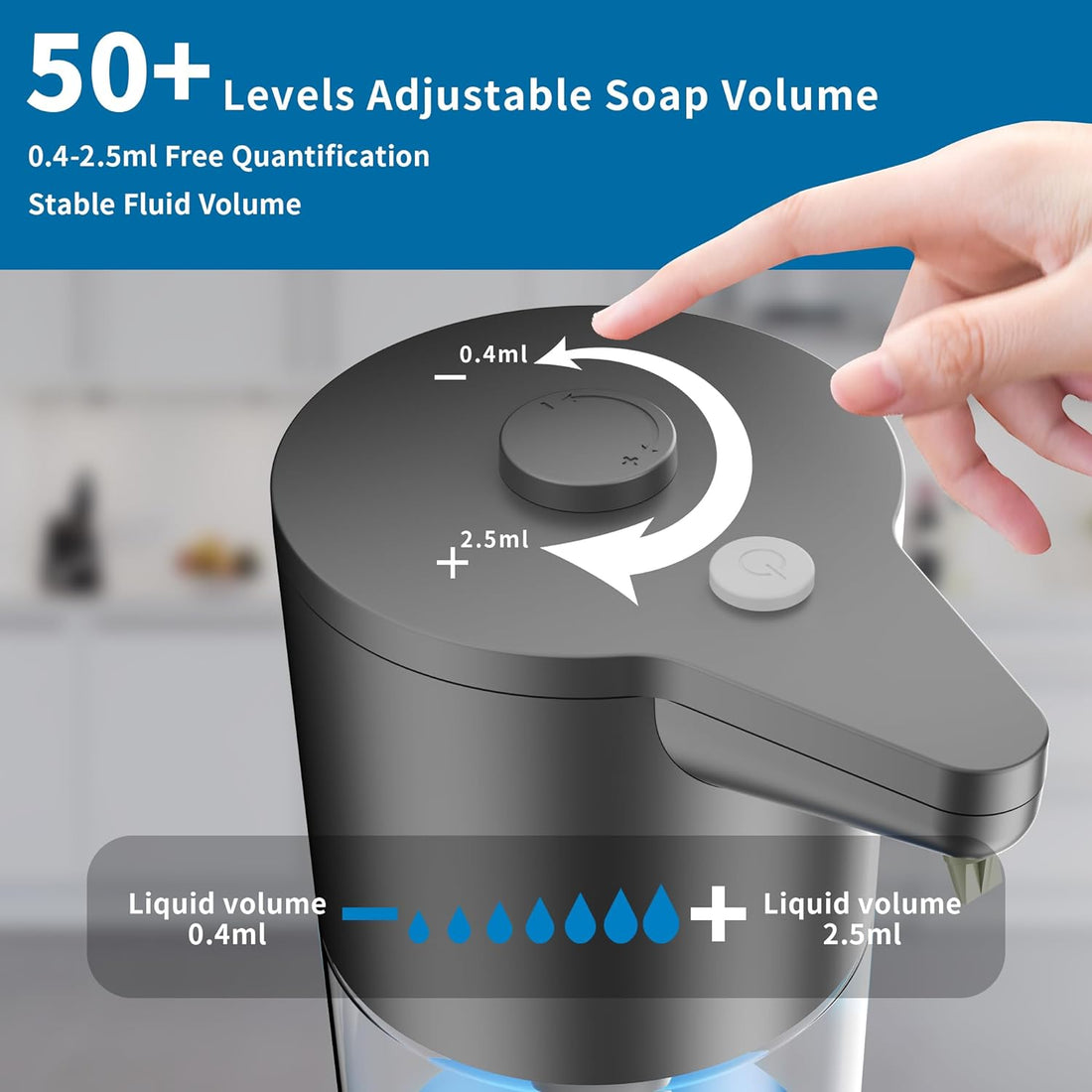Aunmaon Automatic Soap Dispenser Touchless, Hand Soap Dispenser 50 Adjustable Volume for Thick and Thin Liquid Battery Electric,Dish Soap Dispenser Kitchen Bathroom,Auto Soap Dispenser Hands Free