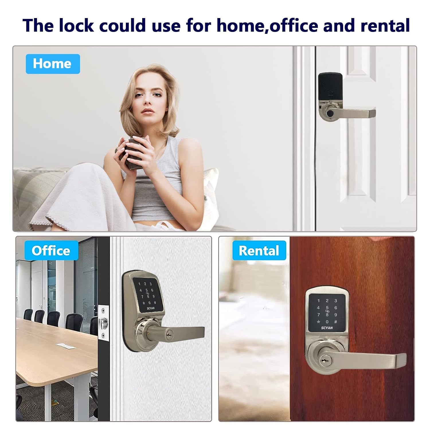 Smart Door Lock, Keyless Entry Door Lock, SCYAN X2 Handle Lock with Touchscreen Keypad Access, Auto Lock, App Control for Home, Airbnb Rental House, Satin Nickel