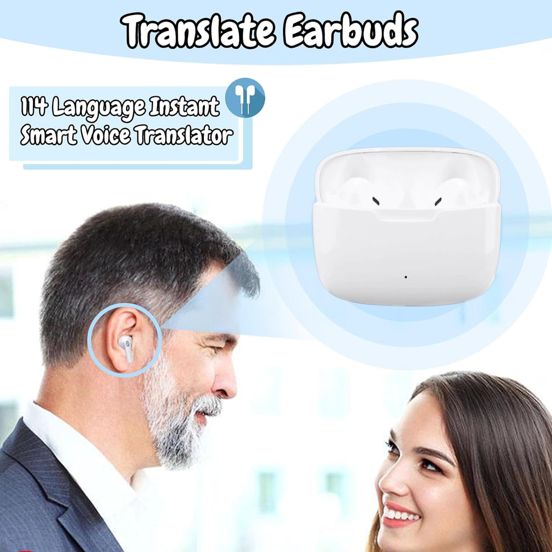 Translate Earbuds, Y113 Translator Device, 114 Language Instant Smart Voice Translator, Two Way Translator Device, Portable Language Translator Device Compatible with iOS Android