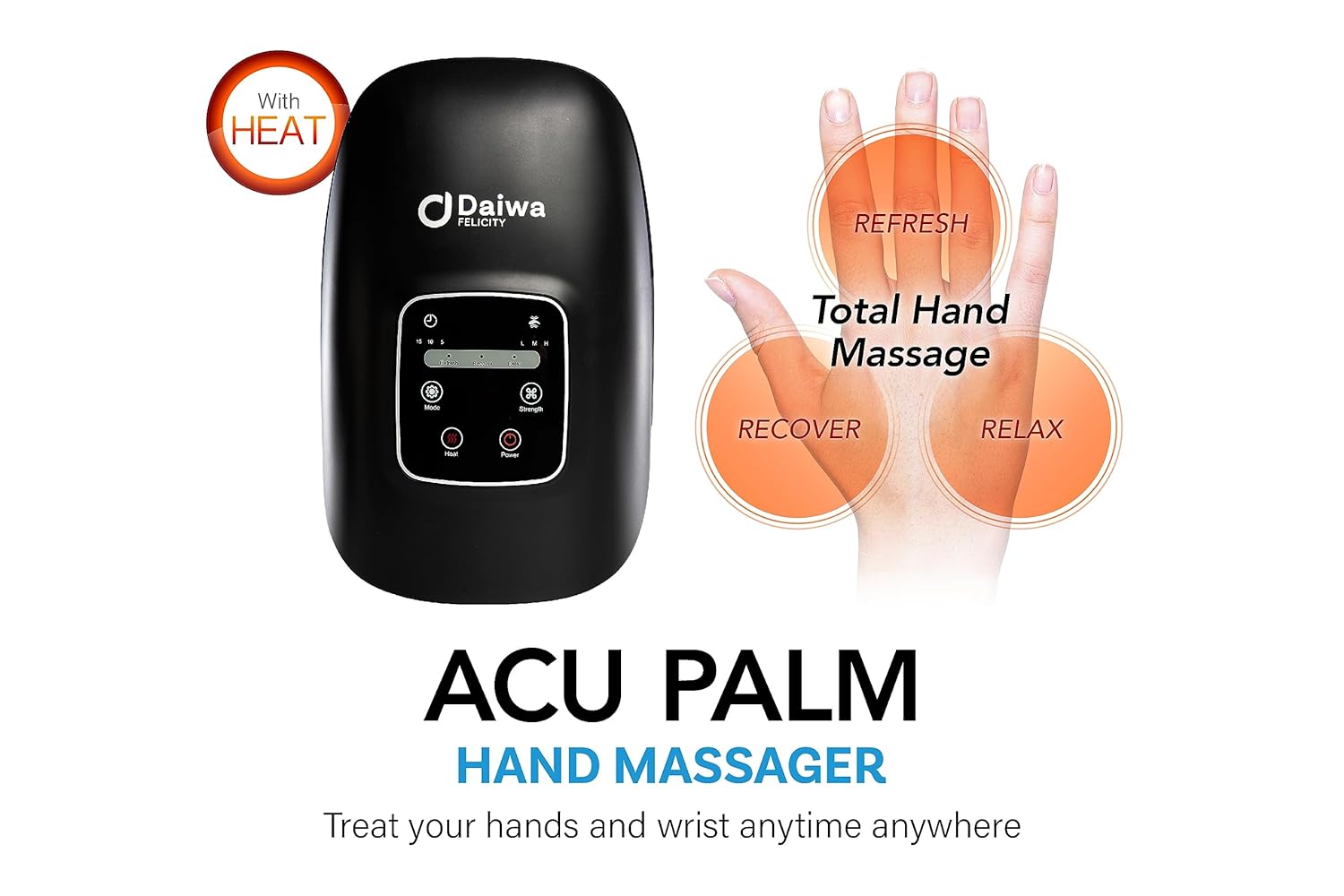 Daiwa Felicity Hand Massager Machine - FSA HSA Eligible rechargeable cordless carpal tunnel massager with 3 Auto Massage Nodes - Compression therapy assists arthritis pain relief - 15 minute off timer
