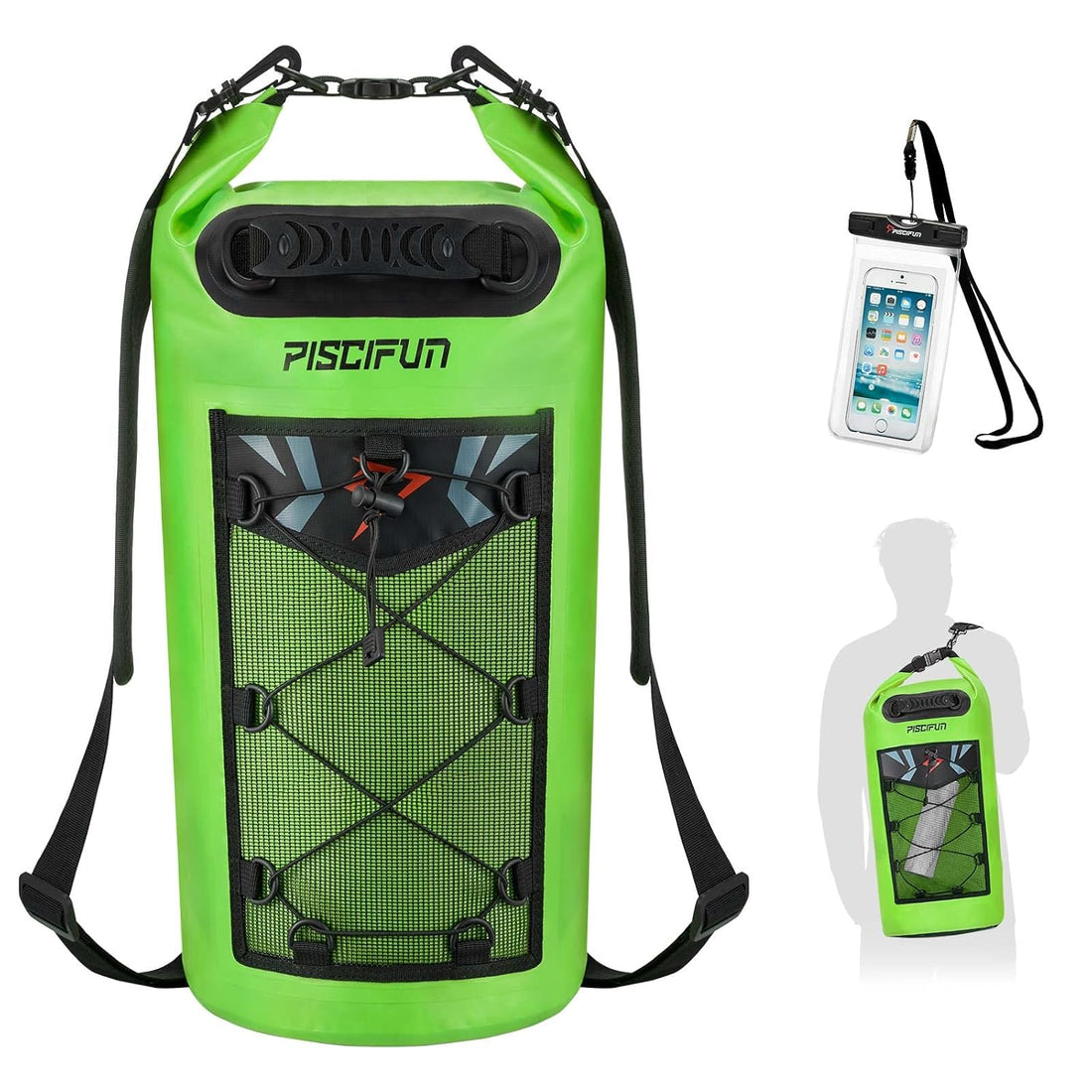 Piscifun Waterproof Dry Bag Backpack 40L Floating Dry Backpack with Waterproof Phone Case for Water Sports - Fishing Boating Kayaking Surfing Rafting Camping Gifts for Men and Women Light Green