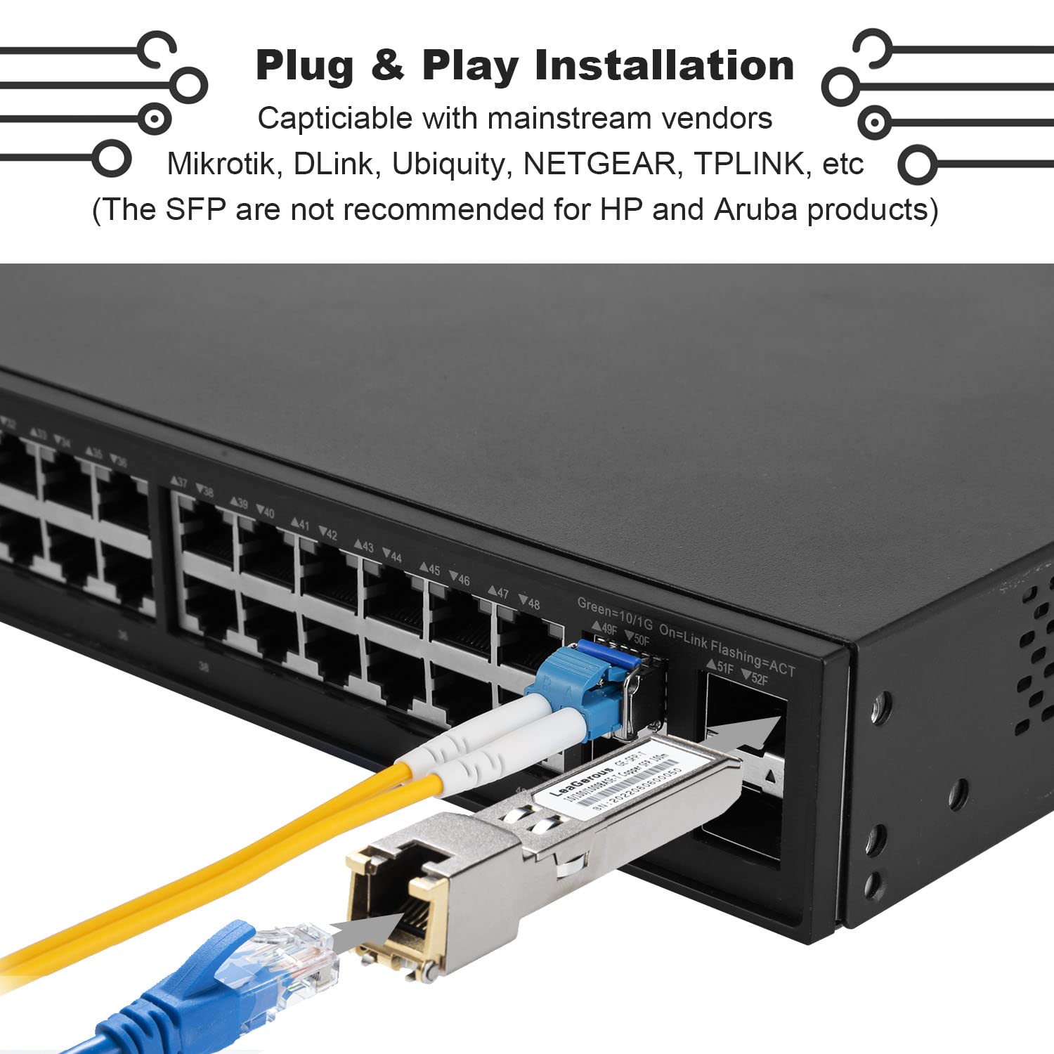 10 PCS SFP Network Transceiver Module, 1.25 Gigabit Single Mode LC 1000BASE-LX SFP 20km (10/100/1000M RJ45)