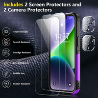 SPIDERCASE for iPhone 14 Case, [15 FT Military Grade Drop Protection][Non-Slip] [2+Tempered Glass Screen Protector][2+Tempered Camera Lens Protector] Heavy Duty Full-Body Shockproof Case, Deep Purple