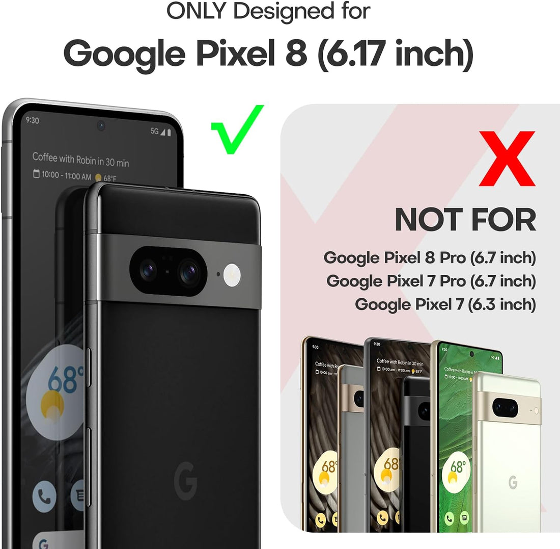 TAURI [5 in 1 for Google Pixel 8 Case, [Not Yellowing] with 2 Tempered Glass Screen Protector + 2 Camera Lens Protector, [Military Grade Drop Protection] Shockproof Slim for Pixel 8 Phone Case, Black