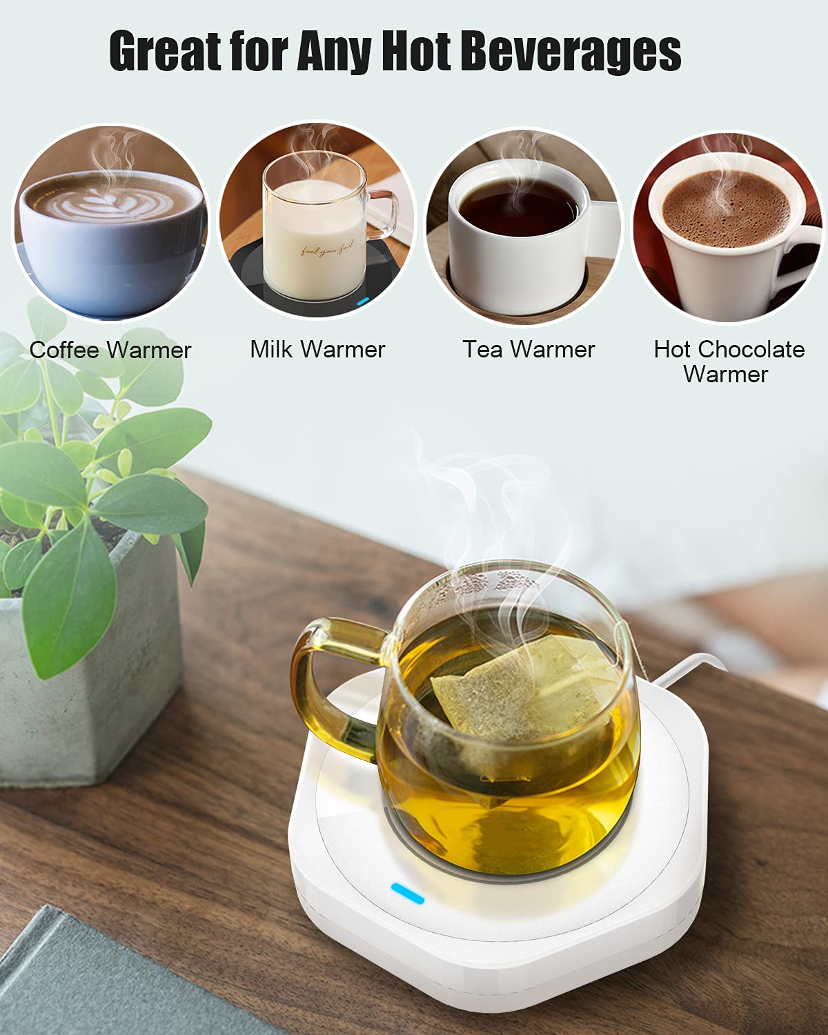 Demasone Coffee Warmer, Coffee Mug Warmer with Smart Sensor Switch, Coffee Cup Warmer for Desk，Thermostatic Electric Mug Warmer for Heating Coffee, Beverage, Milk, Tea, White