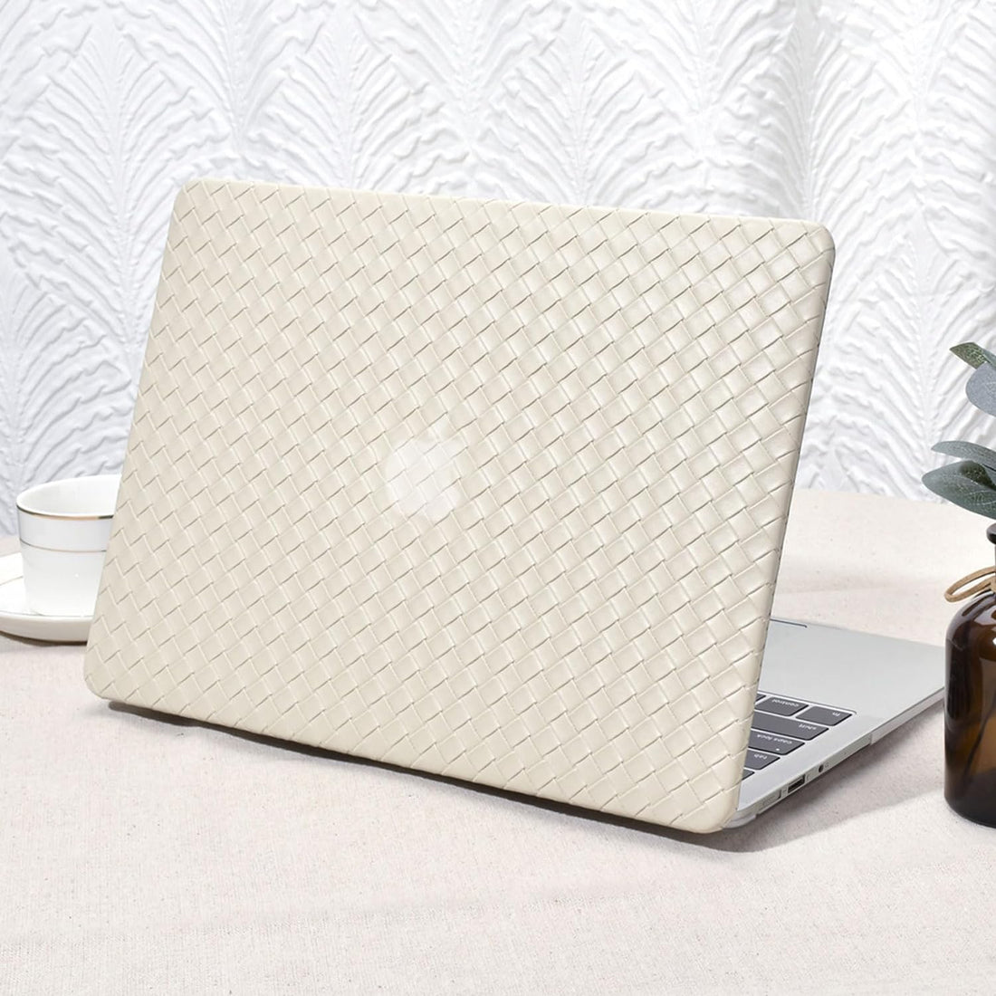 Seorsok Compatible with Old Version MacBook Air 13.3 inch Case Models A1369 & A1466(2010-2015 2017) Release,Elegant Leather Plastic Hard Shell Case Transparent Keyboard Cover,Beige Tartan PVC