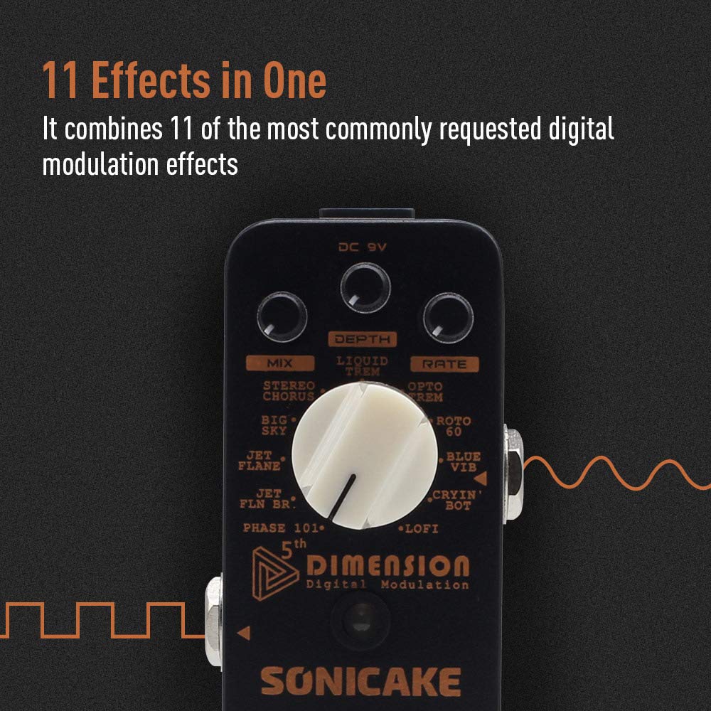 Sonicake Chorus Vibrato Flanger Guitar Effects Pedal 5th Dimension of 11 Digital Modulation with Phaser, Tremolo, Univibe, Auto Wah & Sampling