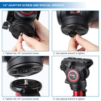 Avella V501 Video Camera Tripod Fluid Drag Pan Head for Canon Nikon Sony Olympus Panasonic DSLR Camera,Tripods with 3/8" and 1/4" Mounting Screw