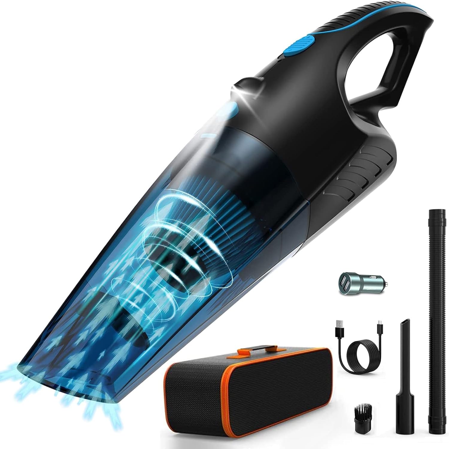 Neymeo XTGV02A Handheld Cordless Vacuum, 14000PA Powerful Suction, Handheld Vacuum Cleaner for Car, Home & Office, Pet Hair & Cat Litter Cleaning, 2 Speed with LED Lights, Type-C Fast Charging - Black