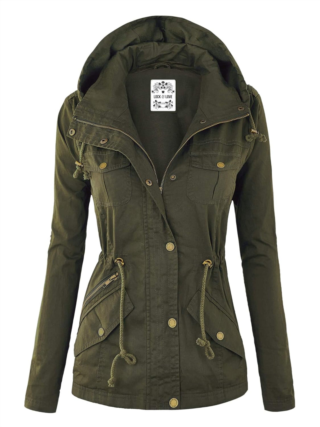 Lock and Love Women's Casual Military Anorak Jacket - Lightweight Detachable Hooded Safari Utility