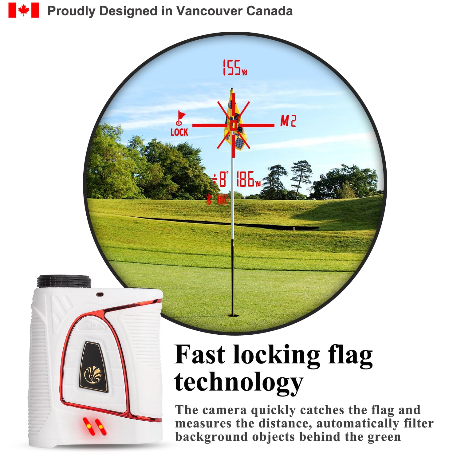Fetch Falcon OLED Golf Range Finder Up to 2500YD (2023 Third Generation 6X Maganification High Precision, Slope Mode with Scan) Pole Flag Locking Vibration for Golf (Powerful Magnet White)
