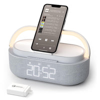 Bluetooth Speaker, COLSUR Portable Speaker, Alarm Clock with Wireless Charger, FM Radio,Table Lamp，Picnic, Outing, Dual Speakers, Bluetooth 5.0,1500min Playtime for Home,Party(Grey White, S29)