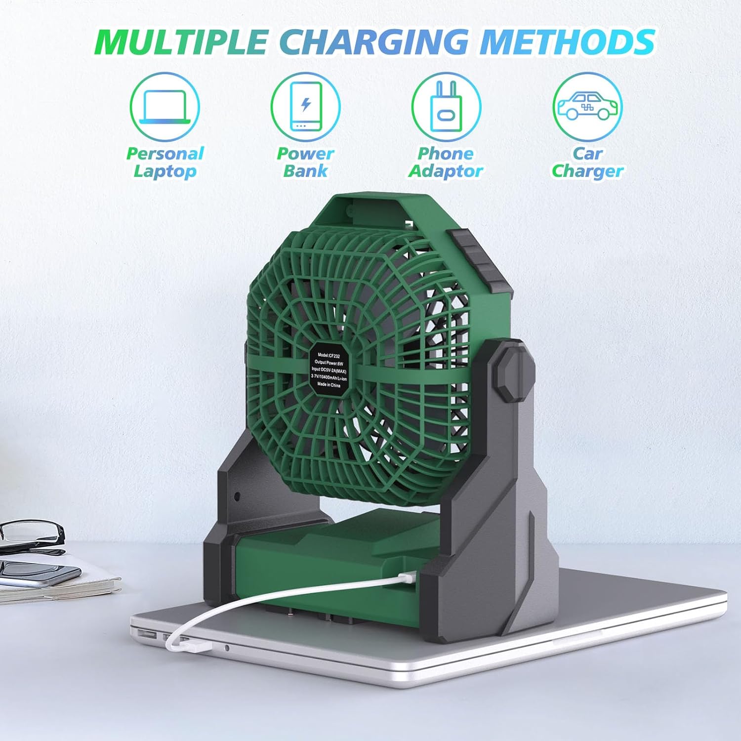 Ambitelligence camping fan with led light green