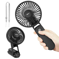 EasyAcc Portable Fan for Travel,Rechargeable Handheld Fan, 5 Speed Ultra Quiet 3-18H with Backup Power Battery Digital Display Foldable Personal Fan Lanyard Neck Fan Hot Flashes Gift Outdoor Black
