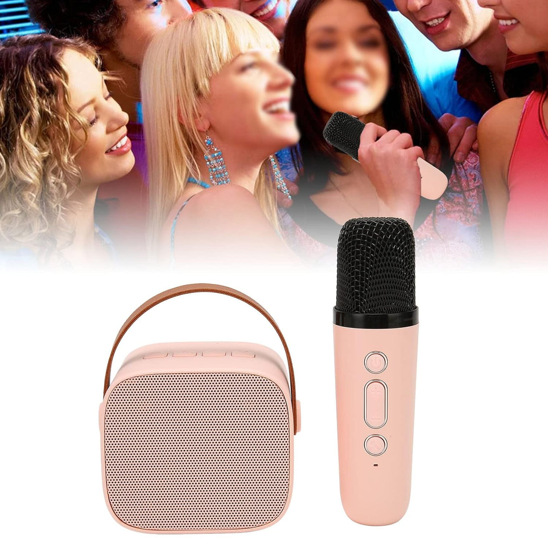 Pyhodi Portable Karaoke Machine with Wireless Microphone, Rechargeable, Retro, HD, Stereo, Mini Karaoke Machine Set, Handheld Karaoke Microphones, Speaker Machine for (Pink)
