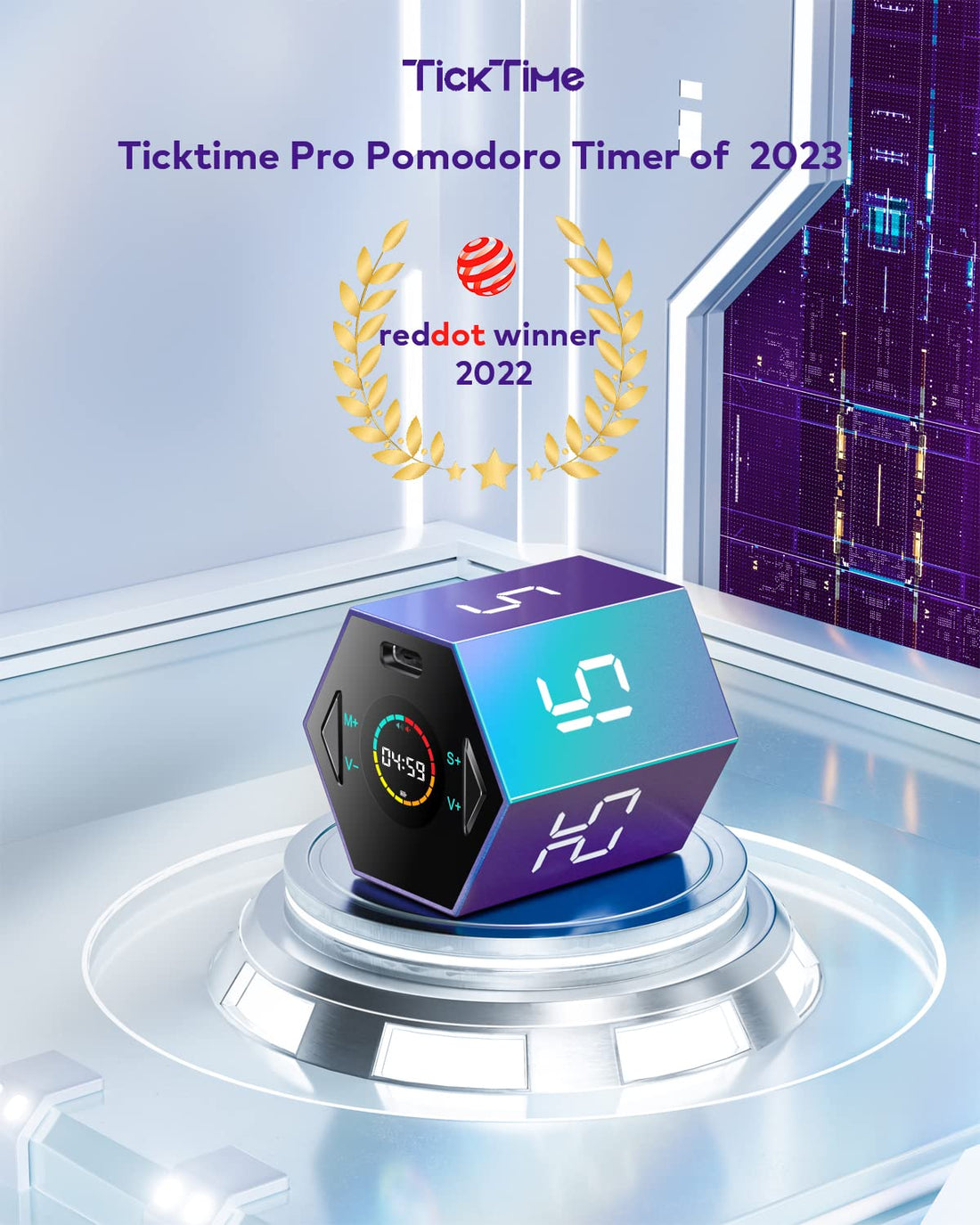 Ticktime Pro Pomodoro Timer, Productivity Cube Timer, Magnetic Flip Timer, Pause & Resume, Mute, Vibrate & Adjustable Sound Alert, for Task, Work, ADHD, 5/15/25/30/45/60min & Custom Countdown, Purple