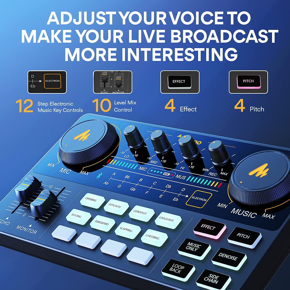 Audio Interface with DJ Mixer and Sound Card, Maonocaster Lite Portable ALL-IN-ONE Podcast Production Studio withMicrophone for Guitar, Live Streaming, PC, Recording and Gaming (AU-AM200-S6)