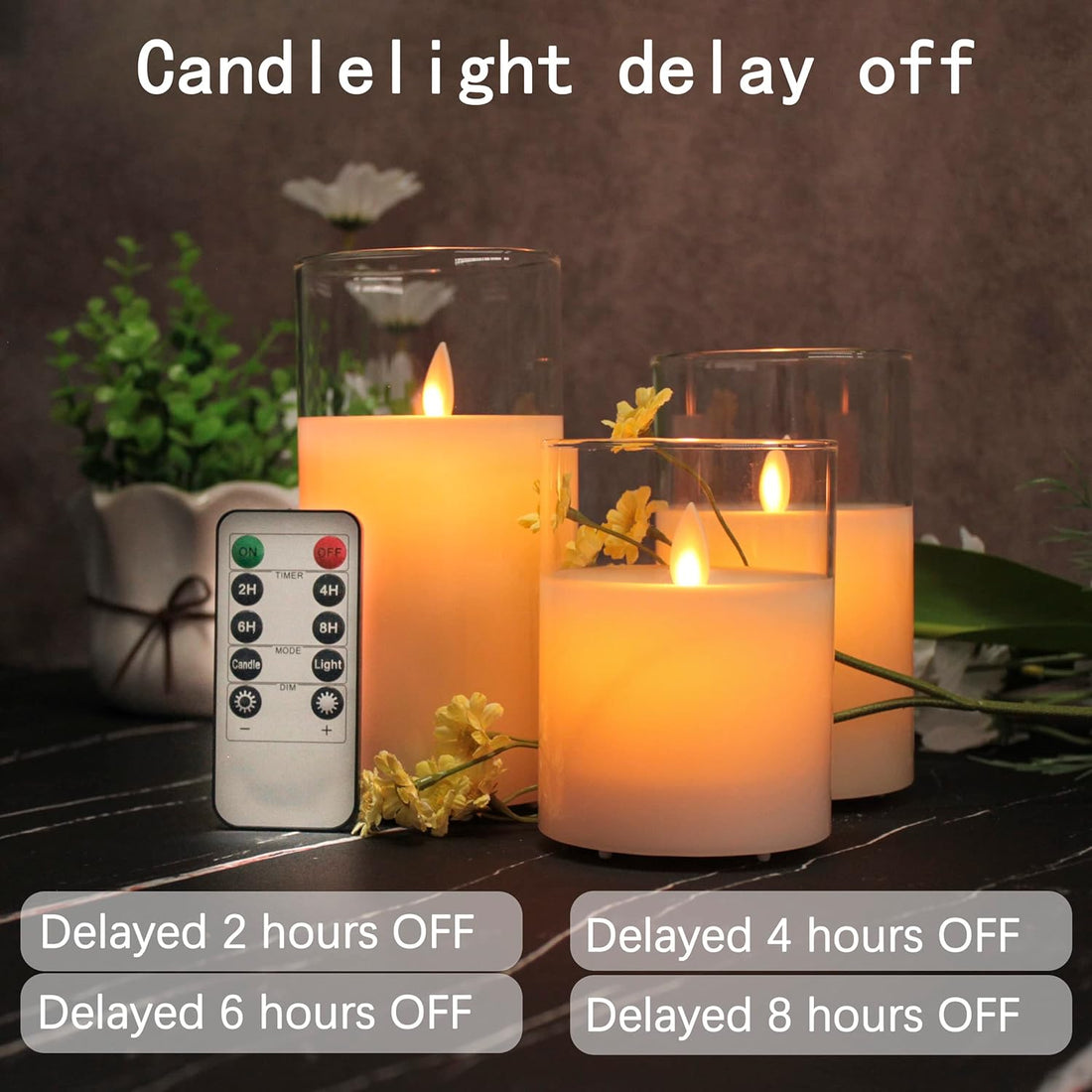 LEDHOLYT Flameless Candle Set, Flickering LED Pillar Candle with Remote Control and Timer, Upgraded Swing Wick, Built-in Battery Rechargeable Clear Glass Electronic Candles, Set of 3