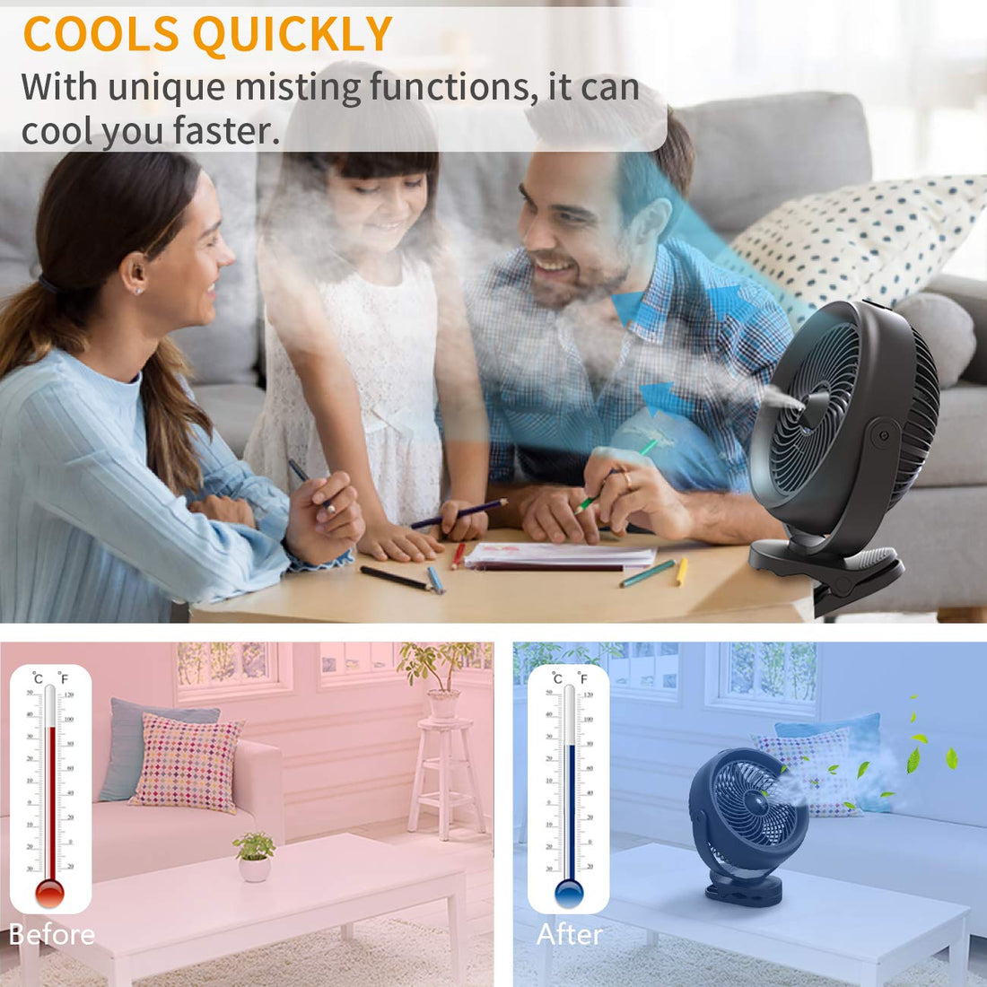 KOONIE 10000mAh Battery Operated Misting Fan with Clip, 8-Inch Mist Fan for Desk, Detachable Battery, 3 Speeds, 2 Mist Modes with 200ml Tank, 48 Hours Working Time for Home Stroller Office and Outdoor